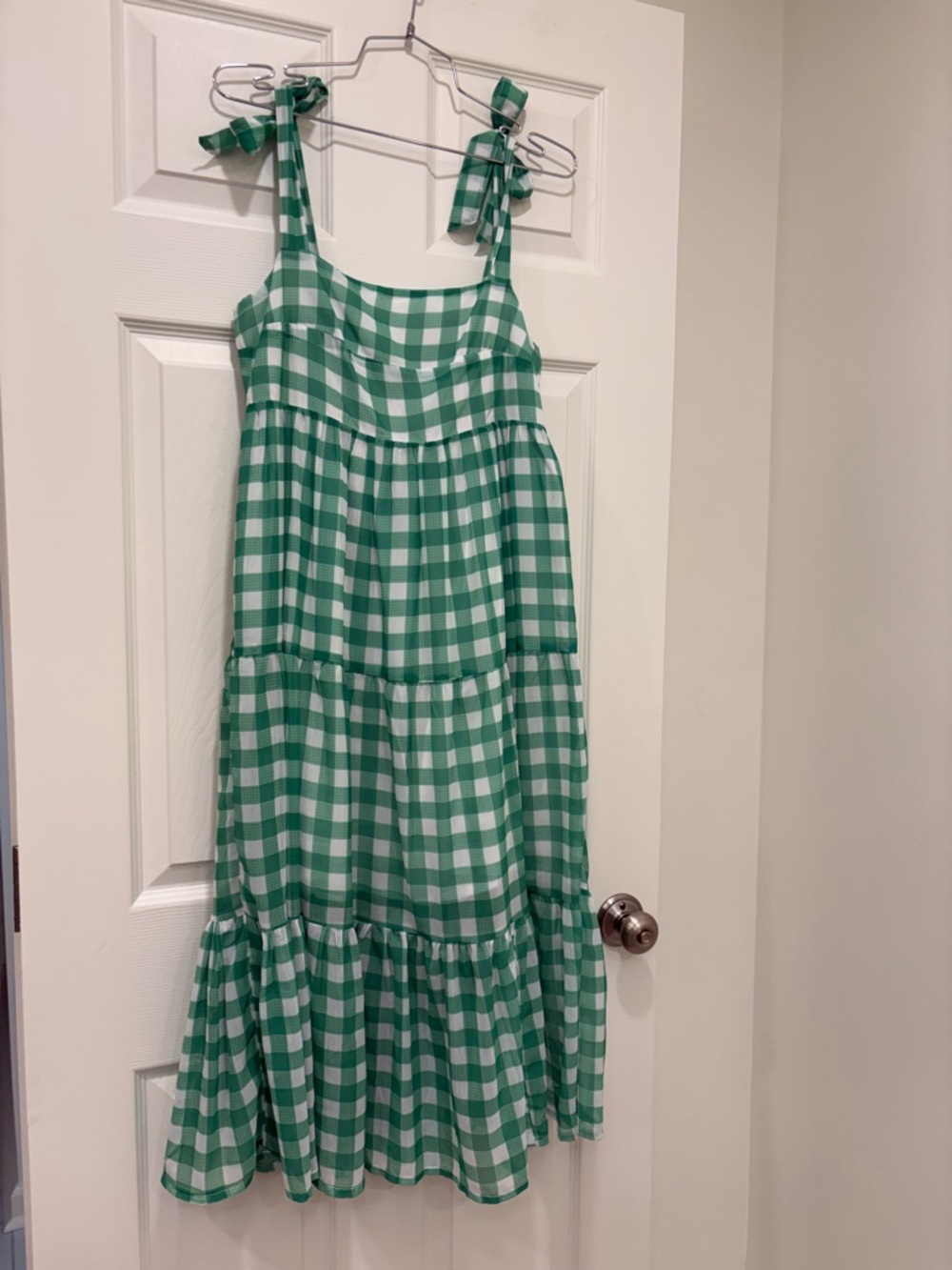 Mudpie Green and White Gingham Tie-Shoulder maxi Dress